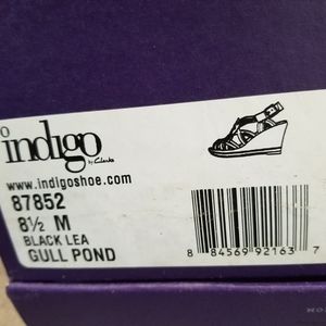 Indigo black leather wedge sandals.  Size 8.5